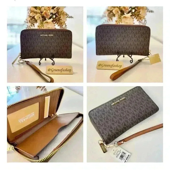 Michael Kors Purse & Wallet Jet Set Travel Tote Double Pocket Brown Signature MK - Picture 12 of 12